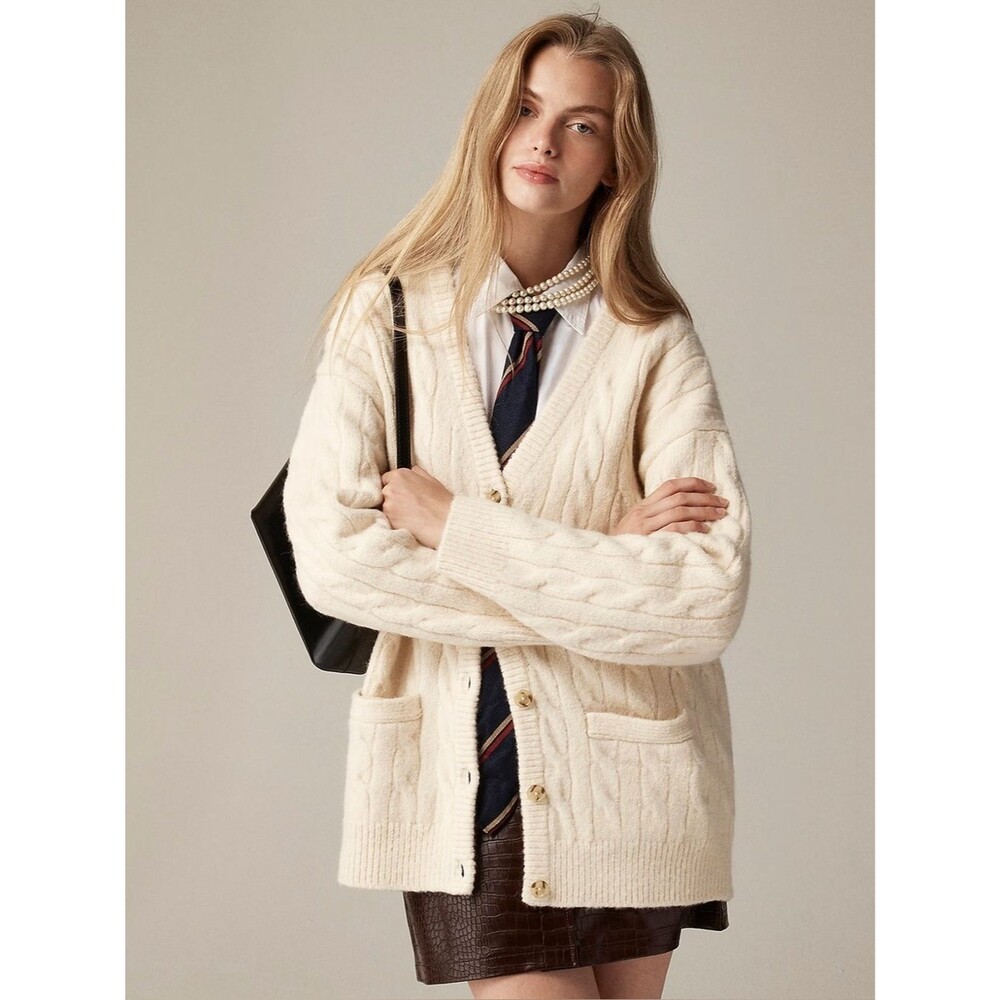 J.Crew Relaxed Cable-knit Cardigan Sweater M/L